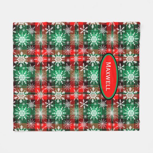 Couverture Polaire Plaid Et Snowflakes Noël Motif 1 Avec Nom (Devant (Horizontal))