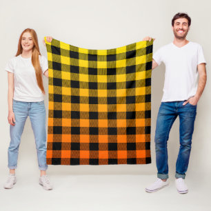 Couverture Polaire Plaid noir motif jaune à orange ombre