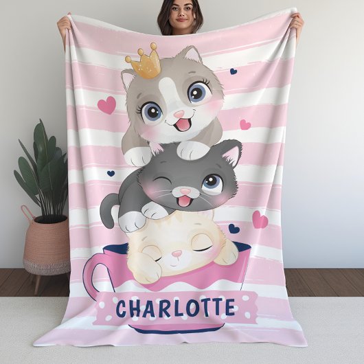 Couverture Polaire Plaid pour filles avec chats de dessin animé migno