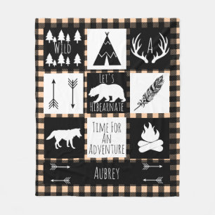 Couverture Polaire Plaid sauvage tribal noir et blanc de Taupe de