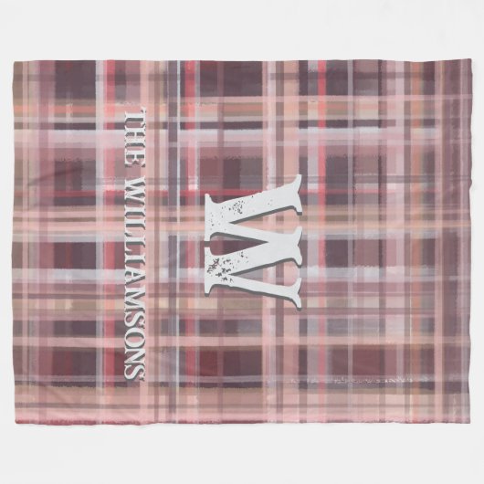 Couverture Polaire Plaid script initial rouge roux bordeaux rose pêch (Devant (Horizontal))