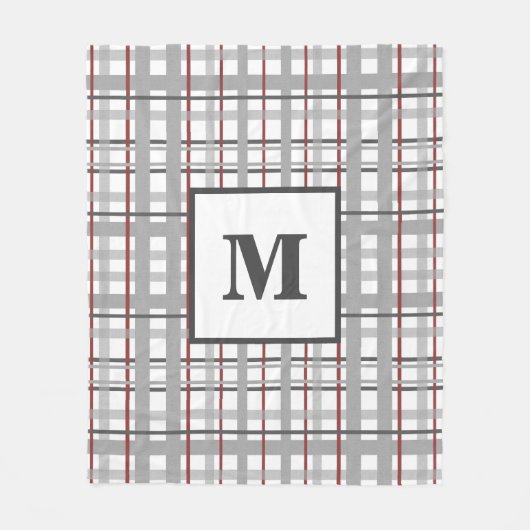 Couverture Polaire Plaid Tendance Rouge Gris Argent Monogramme (Devant)