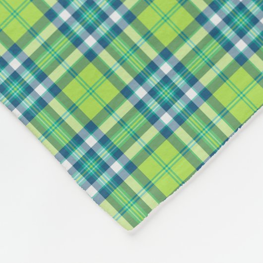 Couverture Polaire Plaid vert chaux, turquoise et bleu (Coin)