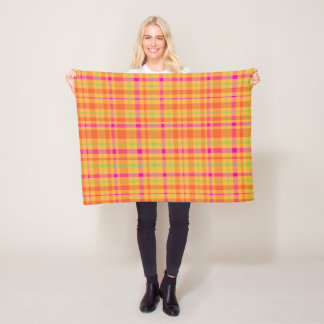 Couverture Polaire Plaid vert, orange et rose vif