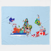 Couverture Polaire Plan du monde des drapeaux Blanche-polaire (Devant (Horizontal))