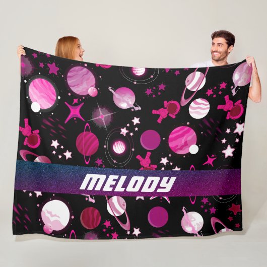 Couverture Polaire planète externe galaxie lune et étoiles motif (En situation)