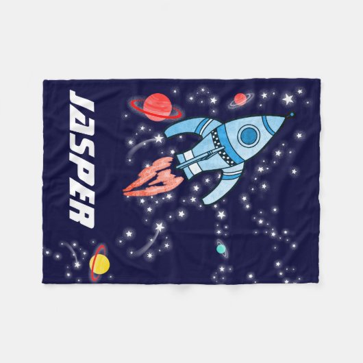 Couverture Polaire Planètes et étoiles bleues de fusée spatiale (Devant (Horizontal))