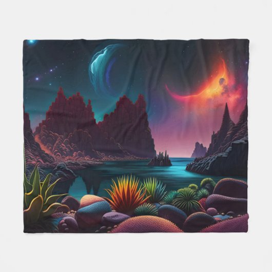 Couverture Polaire Plantes sur une planète Alien sous les étoiles (Devant (Horizontal))