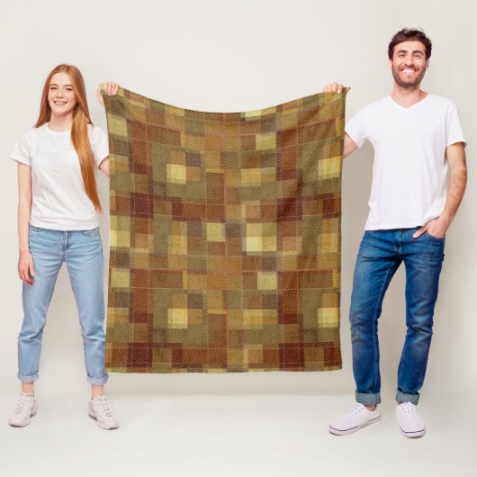 Couverture Polaire Plaque de tartan marron monochrome texturé. (En situation)