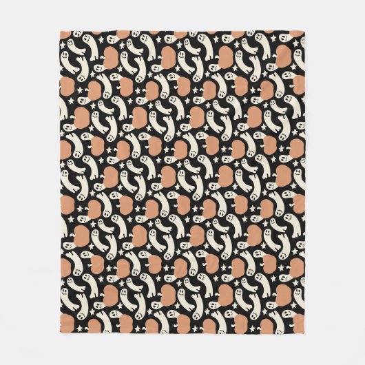 Couverture Polaire Playful Ghosts and Pumkins on Black - Halloween R (Devant)