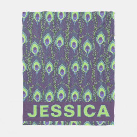 Couverture Polaire Plume de paon personnalisée violet lime verte (Devant)
