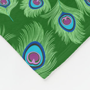 Couverture Polaire Plumes de chaux et de paon bleu sur Emerald Green 