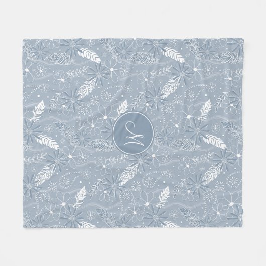 Couverture Polaire plumes de chou bleu poussiéreux fleurs cachemire m (Devant (Horizontal))
