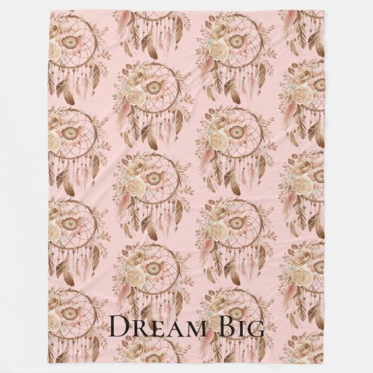 Couverture Polaire Plumes de fleurs rose pâle Dream Catcher (Devant)