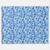 Couverture Polaire Plumes de paon bleu blanc (Devant (Horizontal))