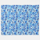 Couverture Polaire Plumes de paon bleu blanc (Devant (Horizontal))