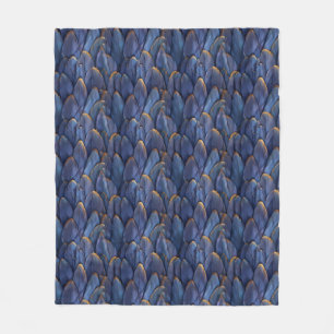 Couverture Polaire Plumes d'or bleu élégant