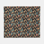 Couverture Polaire Plumes dreamcatcher boho noir floral foncé turquoi (Devant (Horizontal))