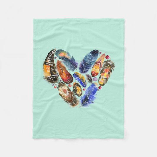 Couverture Polaire Plumes en forme de coeur Aquarelle Design (Devant)