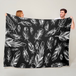 Couverture Polaire Plumes noires et blanches