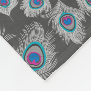 Couverture Polaire Plumes Peacock gris argenté et turquoise
