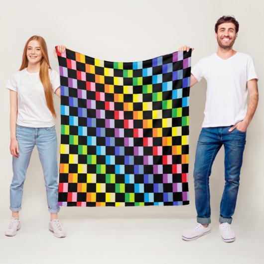 Couverture Polaire Plus large noir Checkered d'arc-en-ciel de spectre (En situation)