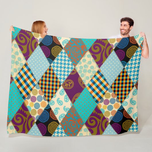 Couverture Polaire Poche Motif Géométrique Plaid Bleu pourpre Points (En situation)