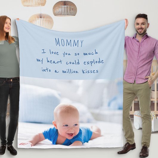 Couverture Polaire Poème mignon pour maman - Photo Bébé Bleu
