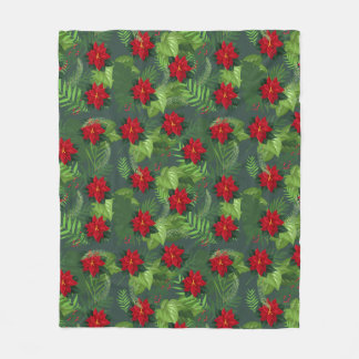 Couverture Polaire Poinsettia fleur motif Fleece Blanche
