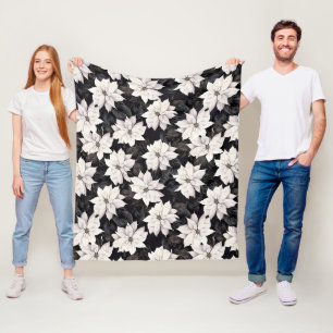 Couverture Polaire poinsettia noir et blanc chic