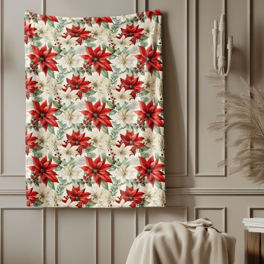 Couverture Polaire Poinsettia Throw Blanket Traditional Holiday Gift