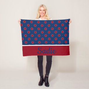 Couverture Polaire Point de polka de bleu marine et de rouge