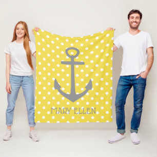 Couverture Polaire Point de polka jaune et blanc avec l'Ancre grise