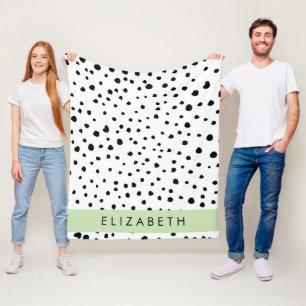 Couverture Polaire Points dalmatiens, Spots, Noir et Blanc, Votre nom