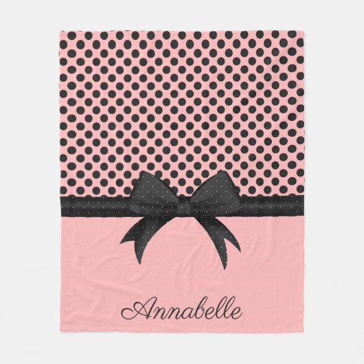 Couverture Polaire Points roses noirs et ruban (Devant)