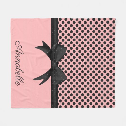 Couverture Polaire Points roses noirs et ruban (Devant (Horizontal))