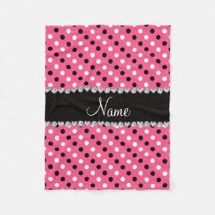 Couverture Polaire Pois blanc noir rose nommé personnalisé