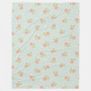 Couverture Polaire pois chic pôle bleu pâle point blanc rose floral