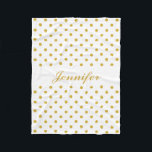 Couverture Polaire Pois d'or sur le nom personnalisé blanc<br><div class="desc">Design graphique de pois d'or sur un arrière - plan blanc,  que vous pouvez personnaliser avec votre propre nom.</div>
