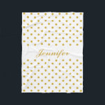 Couverture Polaire Pois d'or sur le nom personnalisé blanc<br><div class="desc">Design graphique de pois d'or sur un arrière - plan blanc,  que vous pouvez personnaliser avec votre propre nom.</div>