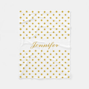 Couverture Polaire Pois d'or sur le nom personnalisé blanc