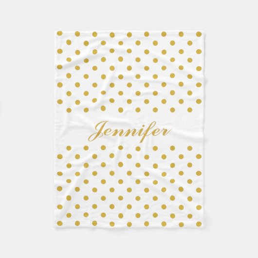 Couverture Polaire Pois d'or sur le nom personnalisé blanc (Devant)
