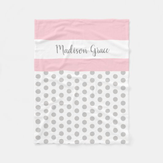 Couverture Polaire pois gris/blancs avec rose/blanc; personnalisé (Devant)