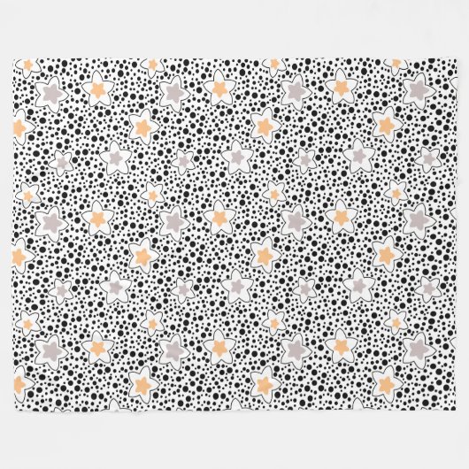 Couverture Polaire Pois noir et blanc rétro avec étoiles (Devant (Horizontal))