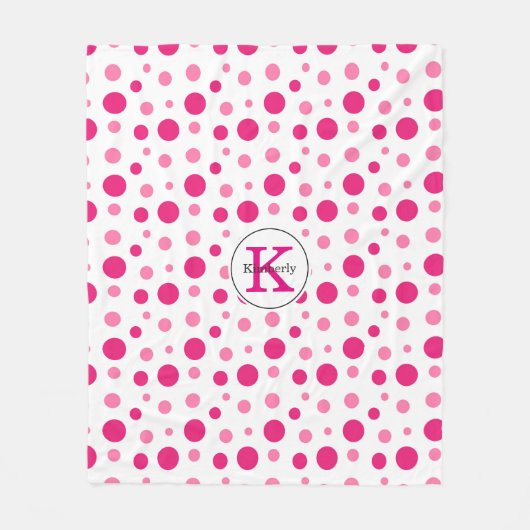 Couverture Polaire Pois rose vif Nom et monogramme personnalisés (Devant)