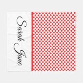 Couverture Polaire Pois rouge blanc classique | Nom personnalisé (Devant (Horizontal))