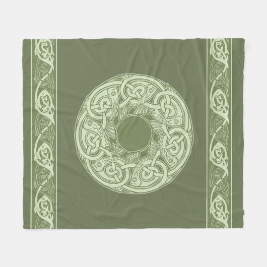 Couverture Polaire Poisson à nouer celtique en vert (Devant (Horizontal))