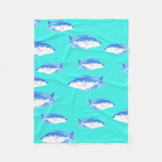 Couverture Polaire Poisson bleu turquoise (Devant)