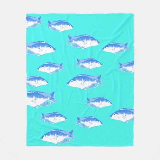 Couverture Polaire Poisson bleu turquoise (Devant)