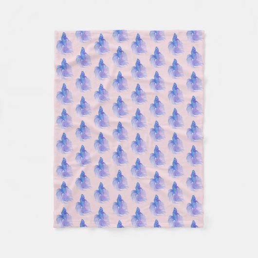 Couverture Polaire Poisson combattant bleu aquarelle (Devant)